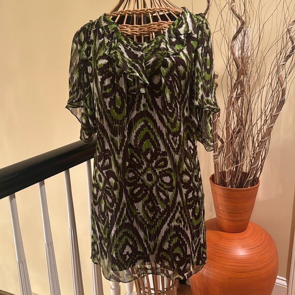 Milly brown green and white dress made in USA 🇺🇸